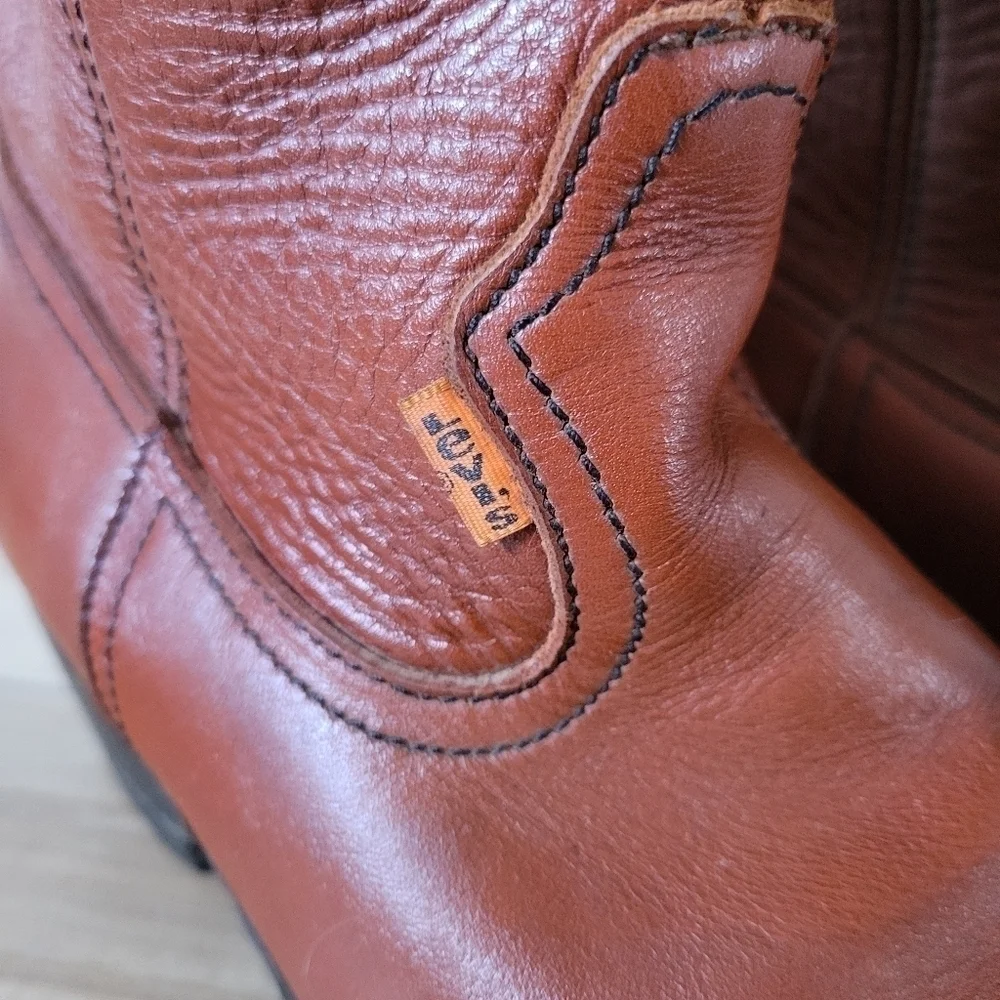 Vintage Men's Leather Levi's Cowboy Western Boots Cognac Brown Orange Tab Sz 10 - Picture 11 of 12